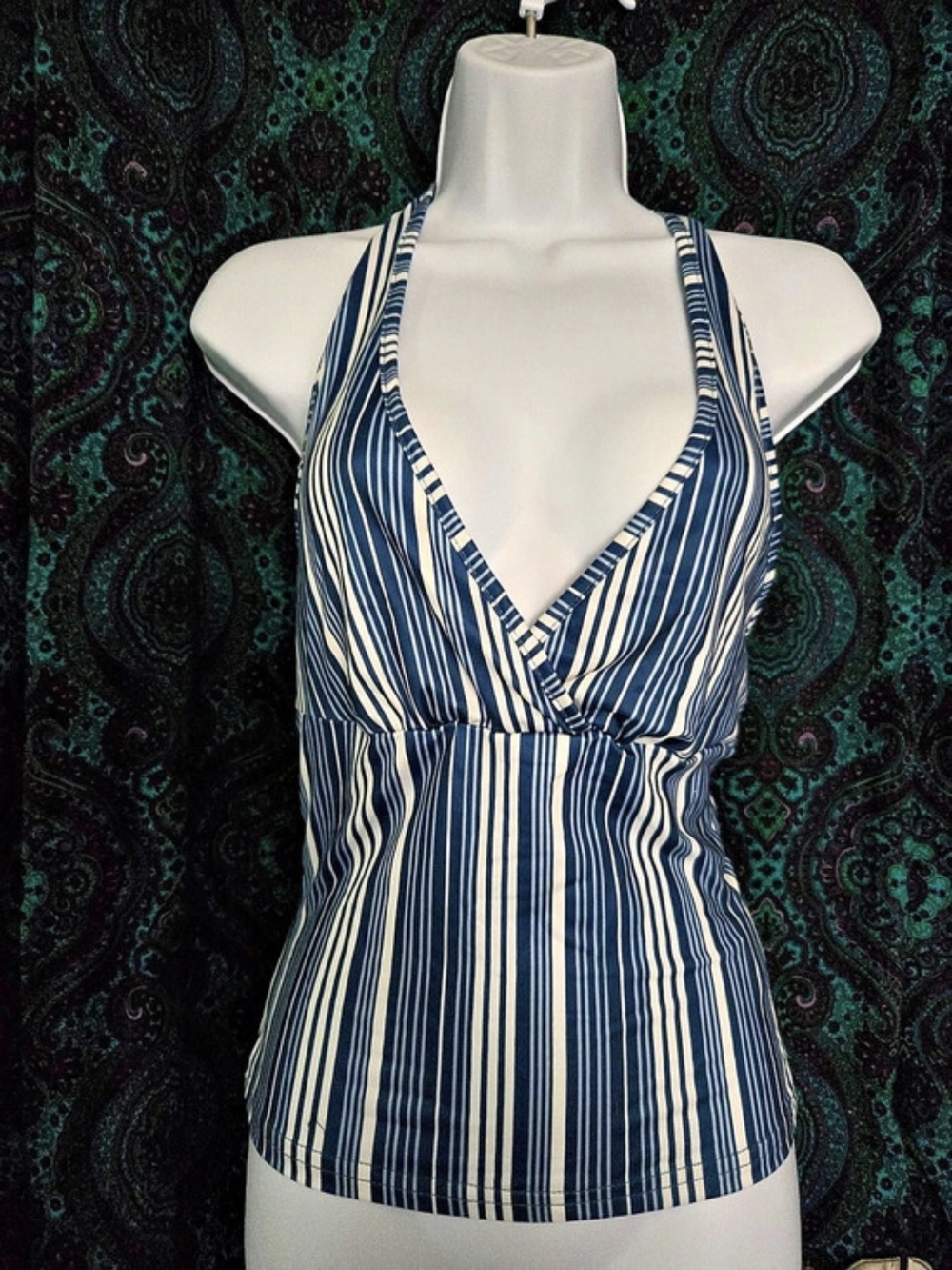 Striped V-Neck Tank Top in Blue & White